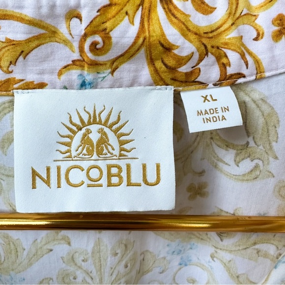 NicoBlu Capri Tunic Blush Pink Gold French Regency Ribbon Print Cotton XL Boho - Picture 3 of 10